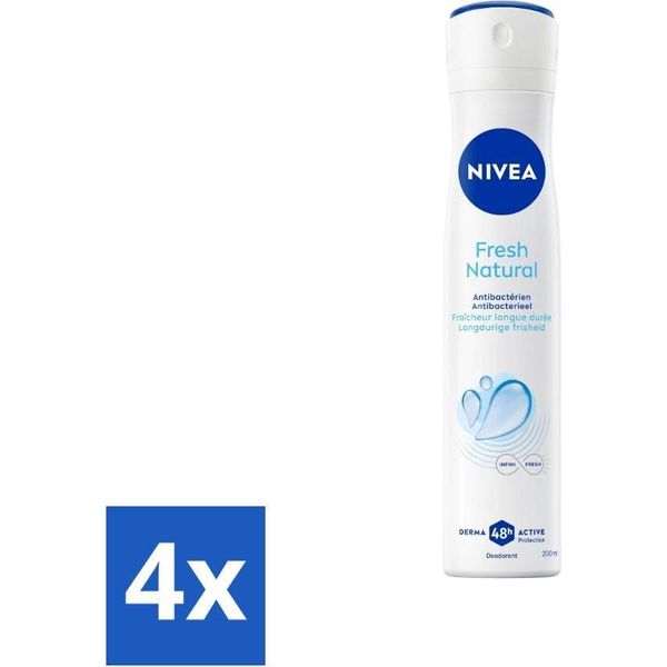 Nivea - Deodorante Spray - Uomo - Fresco Naturale - 48 Ore Di Lunga Durata - 200 Ml - Confezione Risparmio - 4 Pezzi-image