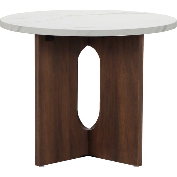 Tavolino Da Caffè Rotondo Moderno 50 Cm Legno Scuro Effetto Marmo - Oviala Klery-image