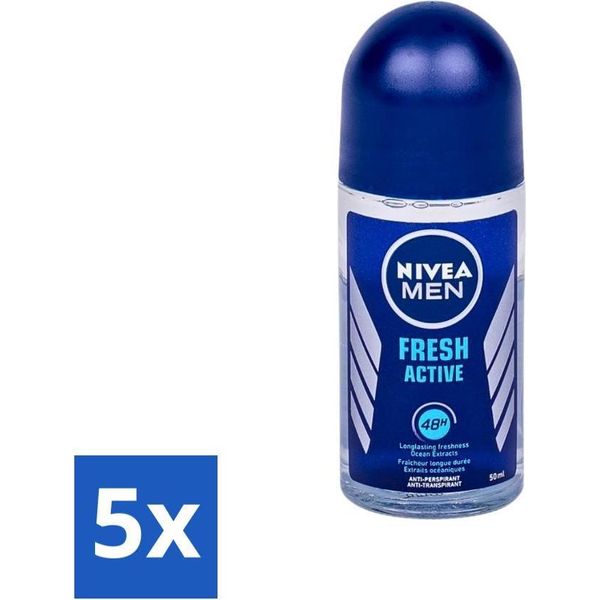 Nivea - Fresh Active Roll-On - Antitraspirante - Effetto 48 Ore - 50 Ml - Confezione Risparmio - 5 Pezzi-image