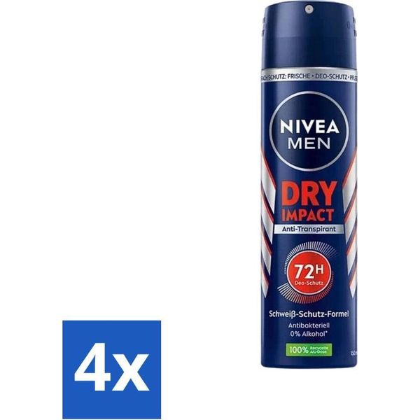 Nivea Men Deodorant Spray - Impatto Secco - Efficacia 48 Ore - 150 Ml - Confezione Risparmio - 4 Pezzi-image