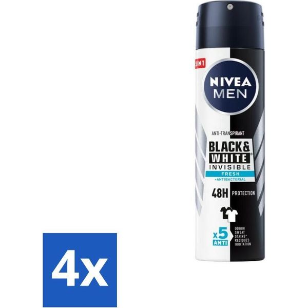 Nivea Men Deodorant Spray Invisible For Black & White Fresh 150 Ml - Confezione Risparmio - 4 Pezzi-image
