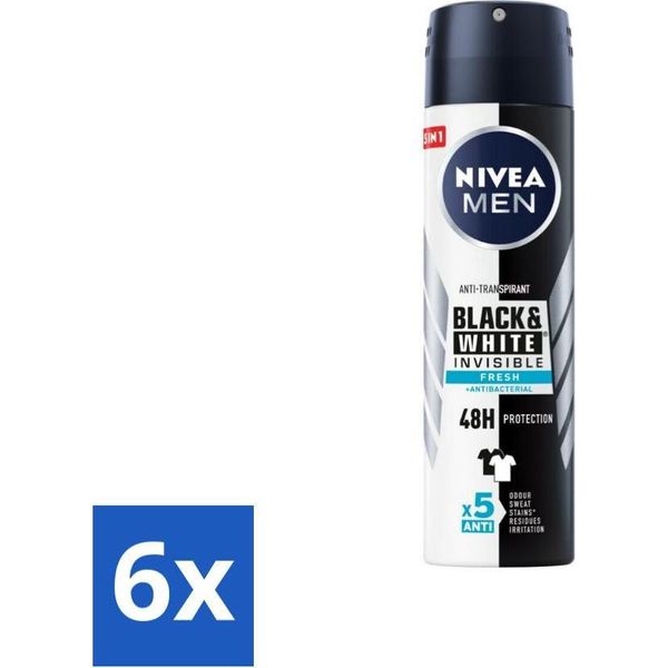 Nivea Men Deodorant Spray Invisible For Black & White Fresh 150 Ml - Confezione Risparmio - 6 Pezzi-image