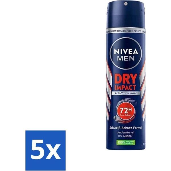 Nivea Men Deodorant Spray - Impatto Secco - Efficacia 48 Ore - 150 Ml - Confezione Risparmio - 5 Pezzi-image