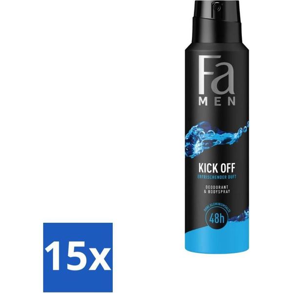Fa Men - Deodorante Spray Corpo - Kick-Off - Rinfrescante - Protezione 48 Ore - 150 Ml - Confezione Risparmio - 15 Pezzi-image