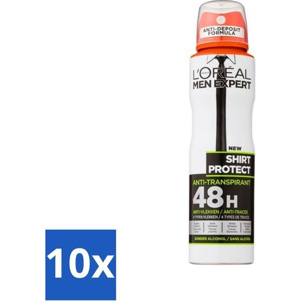 L'oréAl Uomo Expert Shirt Protect - Deodorante - 150 Ml - Deodorante Spray - Confezione Risparmio - 10 Pezzi-image