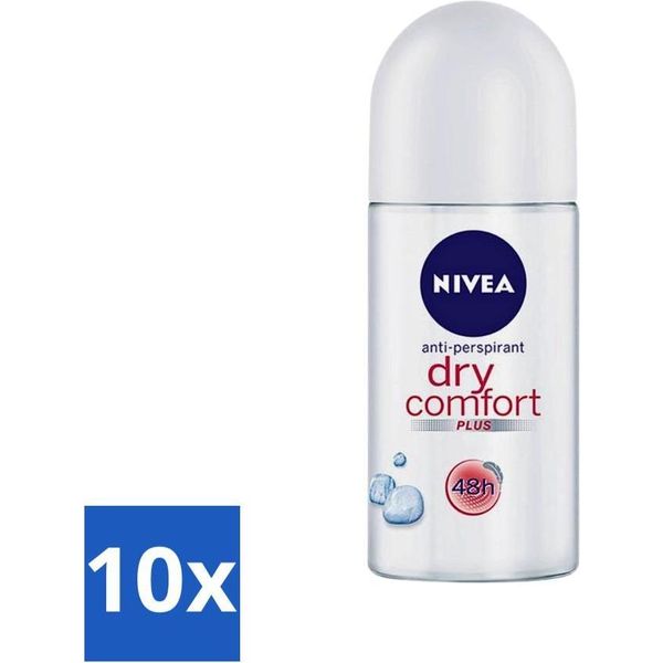 Nivea - Deodorante - Roller - Dry Comfort - Efficacia 48 Ore - 50 Ml - Confezione Risparmio - 10 Pezzi-image