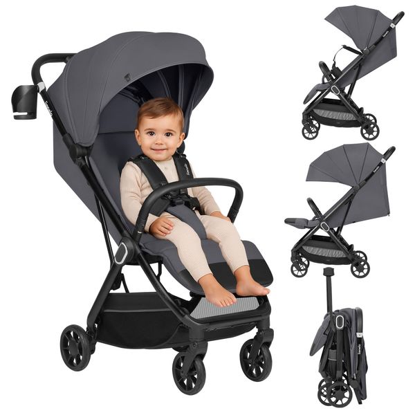 Lionelo Buggy Bess Passeggino Da 6 Mesi A 22 Kg, Pieghevole, Ruote A 360°, Leggero 7,5 Kg - Grigio-image