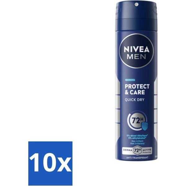 Nivea Men Deodorant Spray Protect & Care 150 Ml - Confezione Risparmio - 10 Pezzi-image