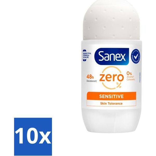 Sanex Deodorant Roller Zero% Pelle Sensibile 50 Ml - Confezione Risparmio - 10 Pezzi-image