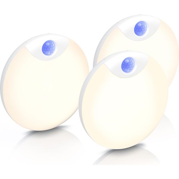 Bearware Luce Notturna A Led, 3X Luce Per Armadi Con Rilevatore Di Movimento, Set Di 3, Batteria Ricaricabile, USB-C, Dimmerabile, Bianco Neutro, Timer 20 S, 5-50 Lm, Sensore Di Luce, Supporto Magnetico-image