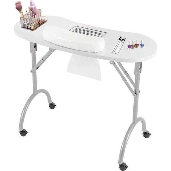 Tavolo Per Manicure - Tavolo Per Unghie Con Aspirazione - Pieghevole - Su Rotelle - 90X40 Cm - Bianco - Incl. Sacchetto Per La Polvere E Borsa Per Il Trasporto - Aspiratore Per Unghie-image
