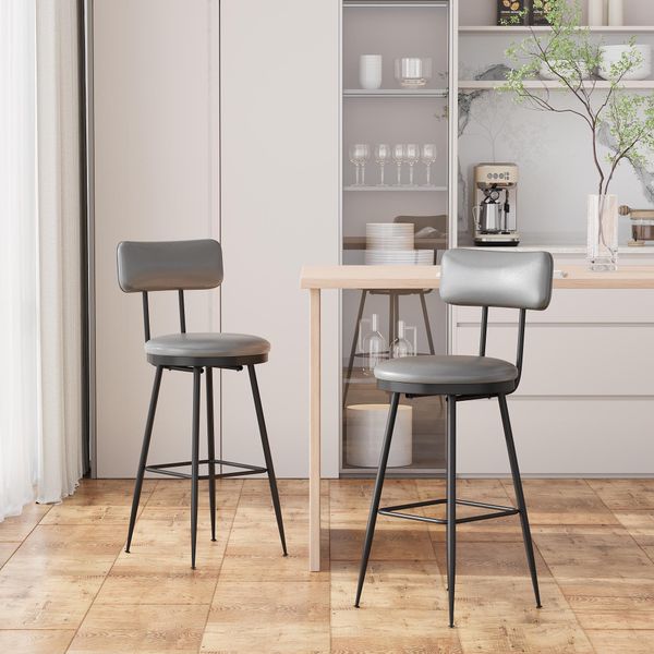 Set Di 2 Sgabelli Da Bar Fortuna Lai Con Schienale, Sgabelli Da Bar Con Pu, Sedie Da Cucina Con Poggiapiedi, Per Cucina, Soggiorno, Bar, Montaggio Facile, Grigio-image