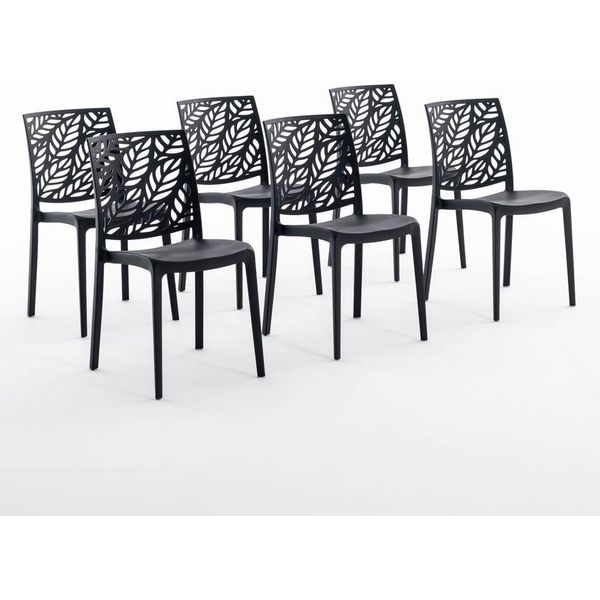 Set Di 6 Sedie Impilabili In Polipropilene Con Fibra Di Vetro Per Uso Esterno E Giardino, Bar E Ristorante, Cucina Design Moderno - Dafne - Nero-image