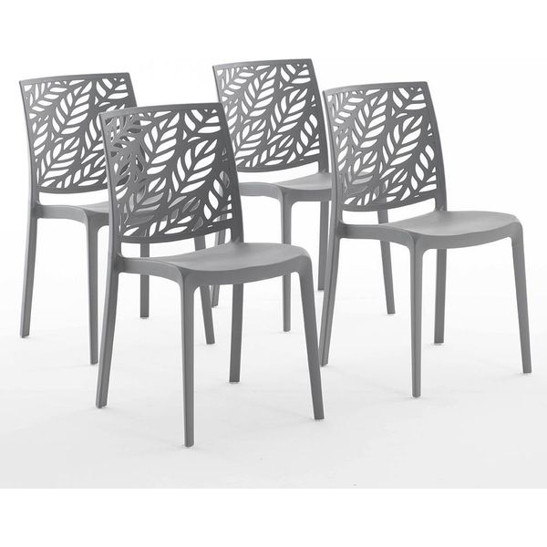 Set Di 4 Sedie Impilabili In Polipropilene Con Fibra Di Vetro Per Uso Esterno E Giardino, Bar E Ristorante, Cucina Design Moderno - Dafne - Grigio Scuro-image