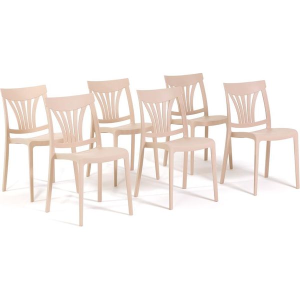 Set Di 6 Sedie Impilabili In Polipropilene Con Fibre Di Vetro Per Esterni E Giardino, Bar E Ristorante, Cucina Design Moderno - Gina - Crema-image
