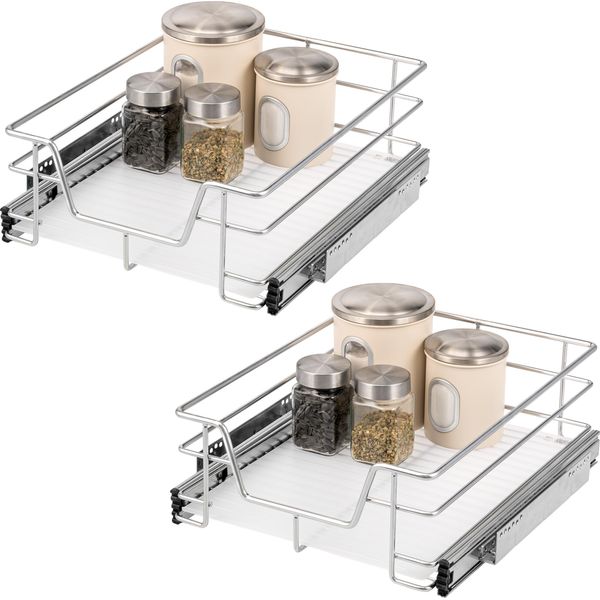 Set Di 2 Cassetti Telescopici Bremermann - 45 Cm Con Ripiano, Cassetto Da Cucina Per Il Montaggio A Posteriori, In Metallo (Cromo)-image