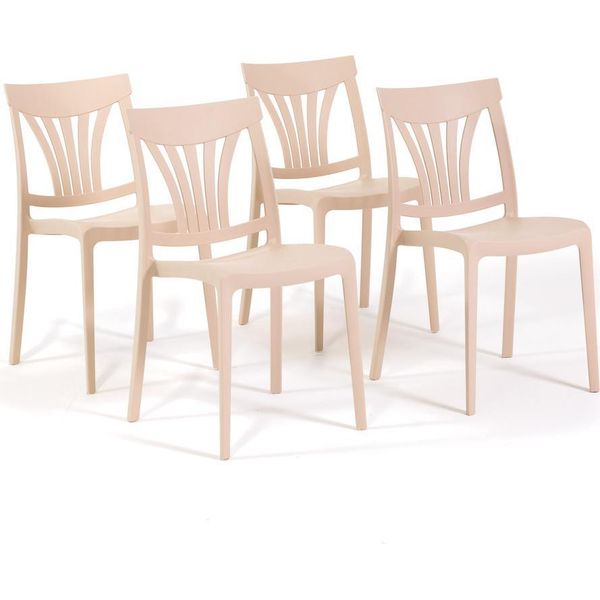 Set Di 4 Sedie Impilabili In Polipropilene Con Fibre Di Vetro Per Esterni E Giardino, Bar E Ristorante, Cucina Design Moderno - Gina - Crema-image