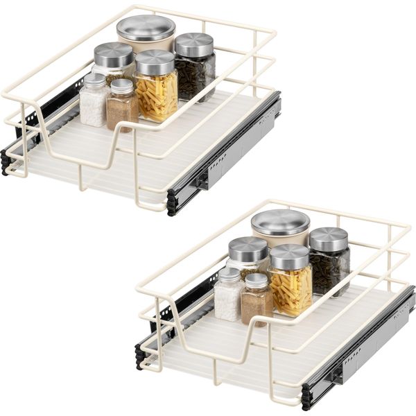 Set Di 2 Cassetti Telescopici Bremermann - 40 Cm Con Ripiano, Cassetto Da Cucina Per Il Montaggio A Posteriori, In Metallo (Bianco Crema)-image