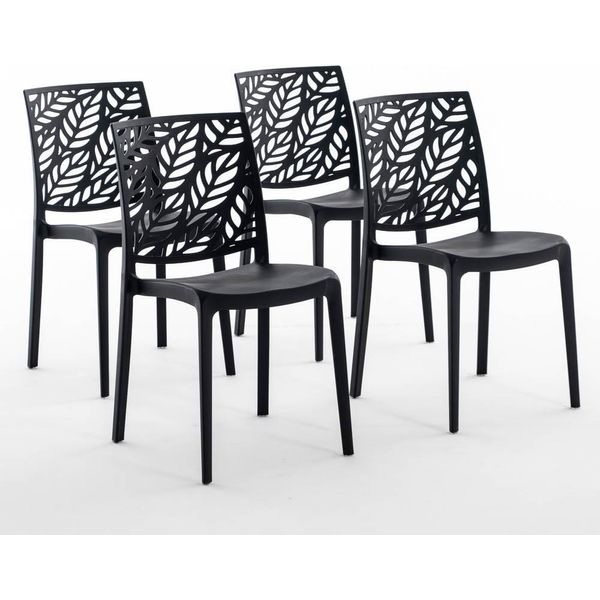Set Di 4 Sedie Impilabili In Polipropilene Con Fibra Di Vetro Per Uso Esterno E Giardino, Bar E Ristorante, Cucina Dal Design Moderno - Dafne - Nero-image
