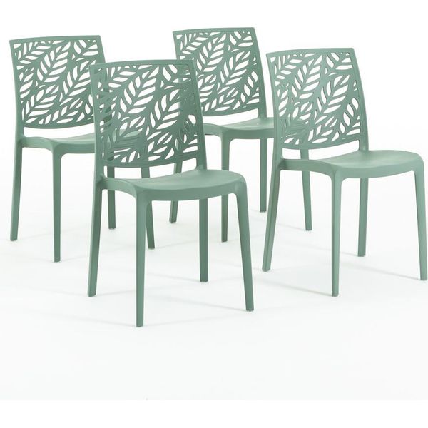 Set Di 4 Sedie Impilabili In Polipropilene Con Fibra Di Vetro Per Uso Esterno E Giardino, Bar E Ristorante, Cucina Design Moderno - Dafne - Verde Salvia-image
