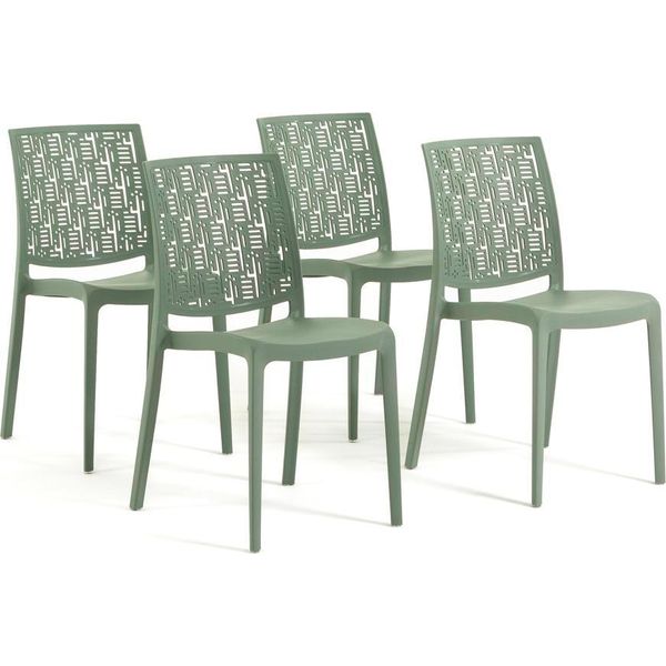 Set Di 4 Sedie Impilabili In Polipropilene Con Fibra Di Vetro Per Uso Esterno E Giardino, Bar E Ristorante, Cucina Design Moderno - Ayda - Verde Salvia-image