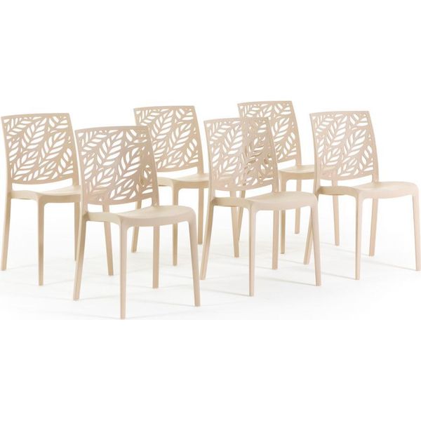 Set Di 6 Sedie Impilabili In Polipropilene Con Fibra Di Vetro Per Uso Esterno E Giardino, Bar E Ristorante, Cucina Design Moderno - Dafne - Crema-image
