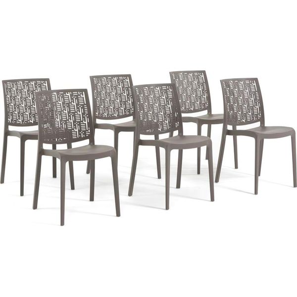 Set Di 6 Sedie Impilabili In Polipropilene Con Fibre Di Vetro Per Uso Esterno E Giardino, Bar E Ristorante, Cucina Design Moderno - Ayda - Tortora-image