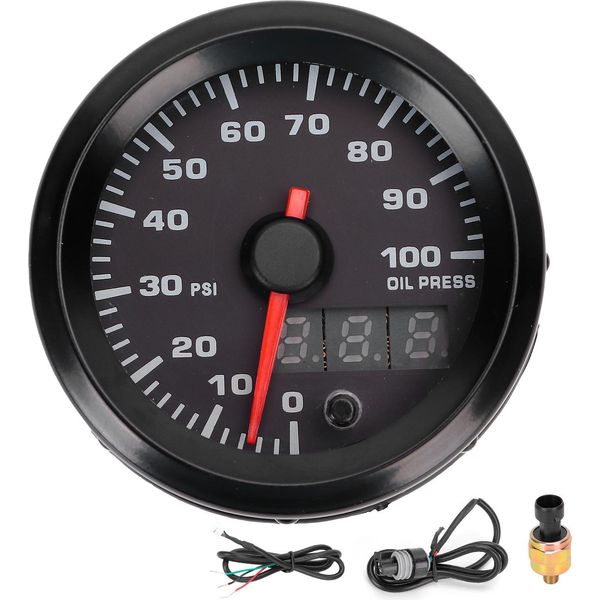 12V 2In Oil Pressure Gauge 0-100PSI Meter 7 Colori Led Display Con Sensore Universale Per Auto-image
