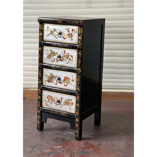 Antico Comò Cinese Altezza 88 Cm Con 4 Cassetti Nero Con Argento-image