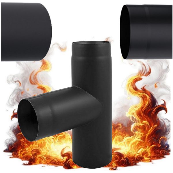 Raccordo A T 90° Ø 130 Mm Nero Per Stufa – T Di Scarico Per Condotto Fumi – Tubo A T Per Canna Fumaria, Stufa A Legna, Pellet E Camino-image