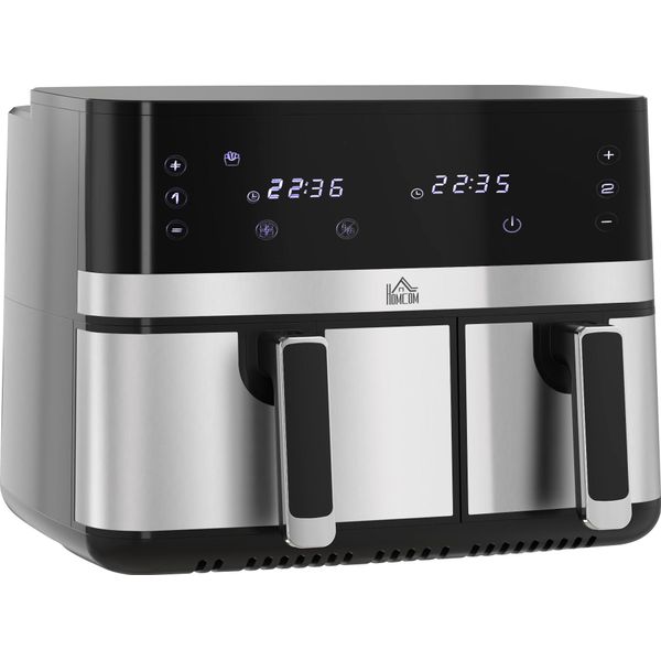 Homcom Friggitrice Ad Aria Calda Da 8,5 Litri Con Doppia Camera, Ricetta 8 In 1, Friggitrice Ad Aria Con Rivestimento Antiaderente, Touch Screen, Senza Olio, Nero-image