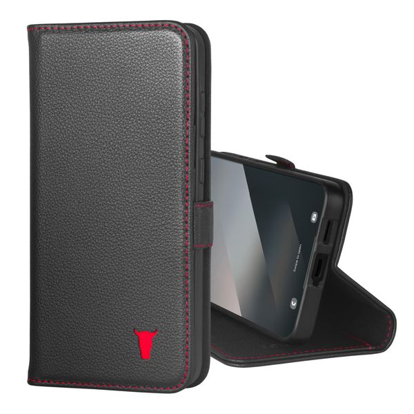 Torro Custodia In Pelle Per Galaxy S25 Fe (Con Funzione Stand - Nera Con Dettagli Rossi)-image