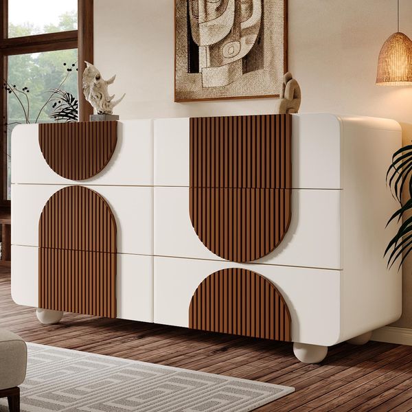Flieks Credenza Con 6 Cassetti, Credenza Per Soggiorno Con Protezione Antiribaltamento, Credenza Laterale 121X41X71 Cm, Bianco-image