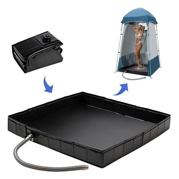 Piatto Doccia Pieghevole 104 X 104 X 13 Cm, Grande Piatto Doccia Portatile Con Scarico, Piatto Doccia Da Campeggio, Piatto Doccia Da Tenda Per Interni Ed Esterni Con Tenda Da Sole-image