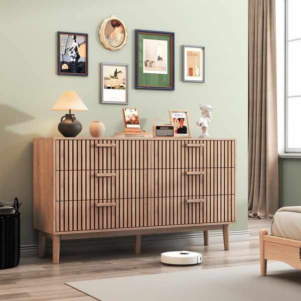 Unboxg Cassettiera Con 6 Cassetti, Credenza In Legno, Cassettiera In Legno Naturale Per Soggiorno E Camera Da Letto-image