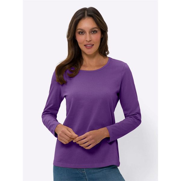 Langarmshirt Classic Basics "Langarm-Shirt", Damen, Gr. 44, Lila, 100% Baumwolle, Unifarben, Rundhals, Shirts Langarmshirt-image