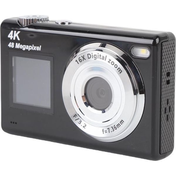 Fotocamera Digitale 4K, 48 Mp, Hd, Doppio Schermo, Zoom 16X, Autofocus, Selfie Per Fotografia, Studenti, Adolescenti, Nero-image