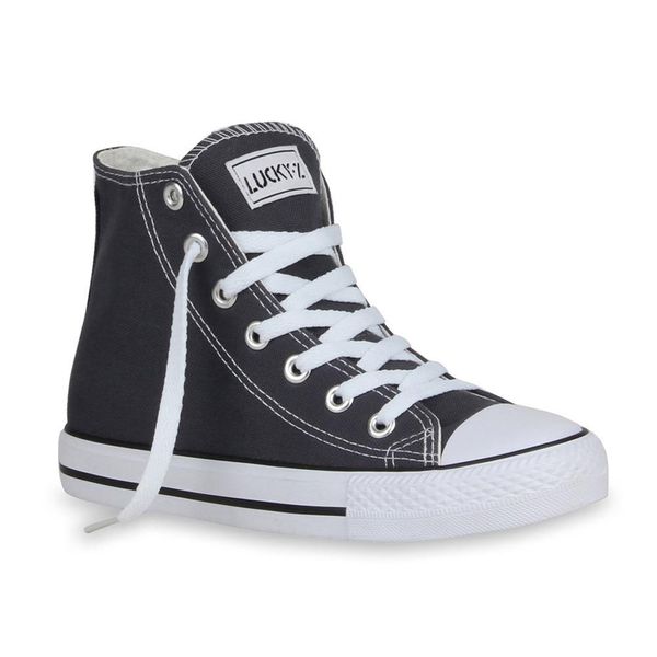 Mytrendshoe Scarpe Da Donna Scarpe Cult Alte Scarpe Sportive Stringate 72104, Colore: Grigio Scuro Lucky, Taglia: 36-image