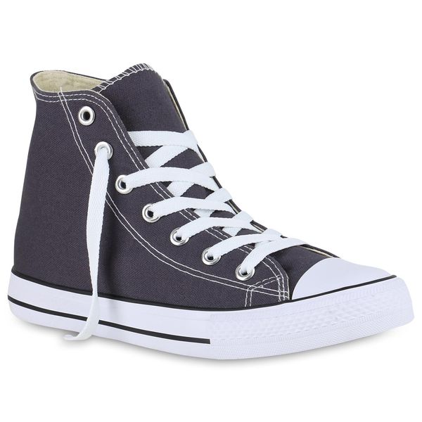 Mytrendshoe Uomo Sneaker Alta Tela Scarpe Da Ginnastica Allacciate Scarpe Casual 826092, Colore: Grigio Scuro, Taglia: 36-image