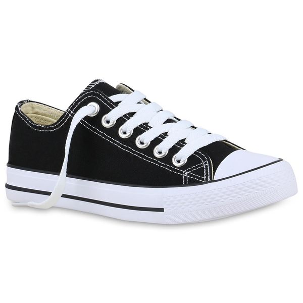 Mytrendshoe Donna Sneaker Bassa Tela Scarpe Da Ginnastica Allacciate Scarpe Casual 826093, Colore: Nero, Taglia: 37-image