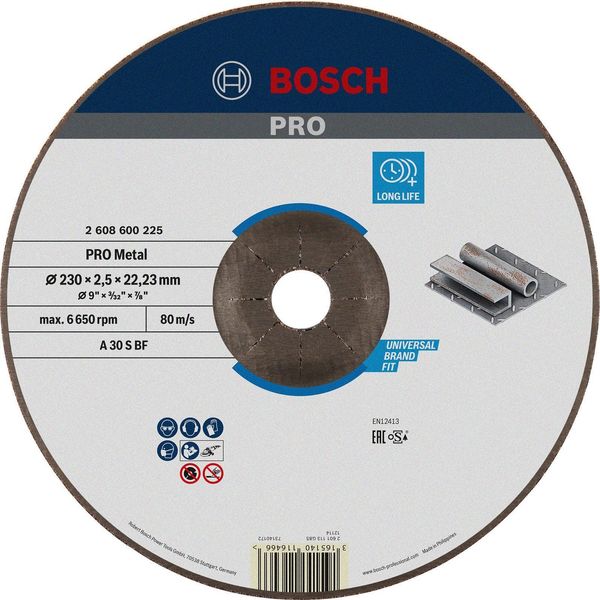Bosch Pro Disco Da Taglio Per Metalli 230 X 2,5 X 22,23 Mm - 2608600225-image