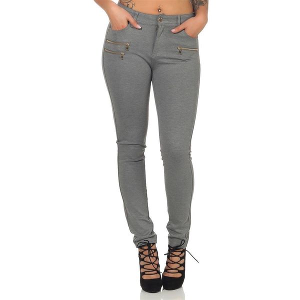 Treggings Jeggings Hipsters Stretch Slimfit Con Tasche Pantaloni; Grigio-Melange Xs-image