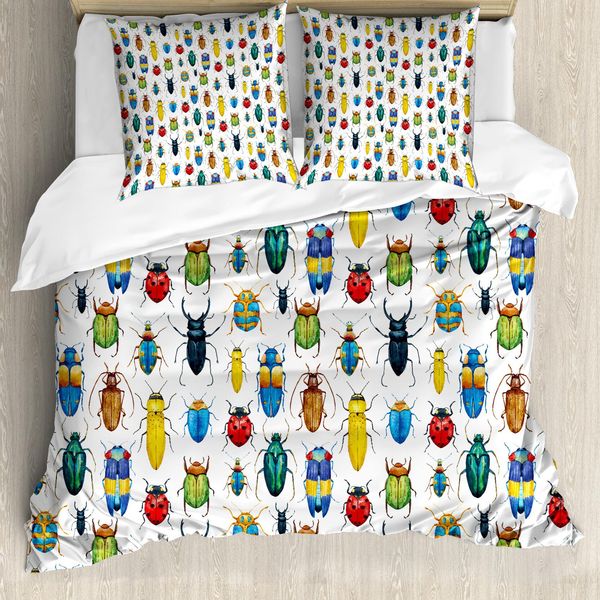 Abakuhaus Copripiumino Acquerello, Insetti Colorati, Antiacaro, Adatto A Chi Soffre Di Allergie, Con Federe, 200 Cm X 200 Cm - 80 X 80 Cm, Multicolore-image