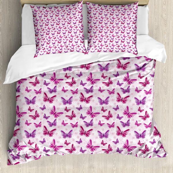 Abakuhaus Copripiumino Viola, Farfalle Romantiche, Antiacaro, Adatto A Chi Soffre Di Allergie, Con Federe, 155 Cm X 220 Cm - 80 X 80 Cm, Marrone Viola Rosa Chiaro-image