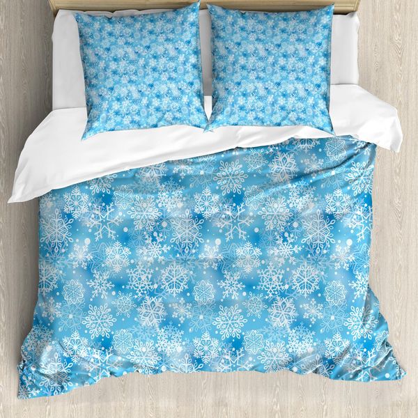 Abakuhaus Copripiumino Snowflake, Motivo Invernale, Antiacaro, Adatto A Chi Soffre Di Allergie, Con Federe, 200 Cm X 200 Cm - 80 X 80 Cm, Azzurro Pallido E Bianco-image