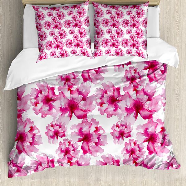 Set Copripiumino Abakuhaus Acquerello, Motivo Floreale Astratto Con Peonie, Ispirazione Botanica E Naturale, 155 X 220 Cm + 80 X 80 Cm, Rosa Magenta-image