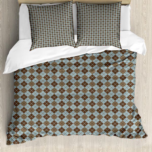 Abakuhaus Copripiumino Marrone E Blu, Motivo Argyle, Antiacaro, Adatto A Chi Soffre Di Allergie, Con Federe, 155 Cm X 220 Cm - 80 X 80 Cm, Blu-Grigio Marrone-image
