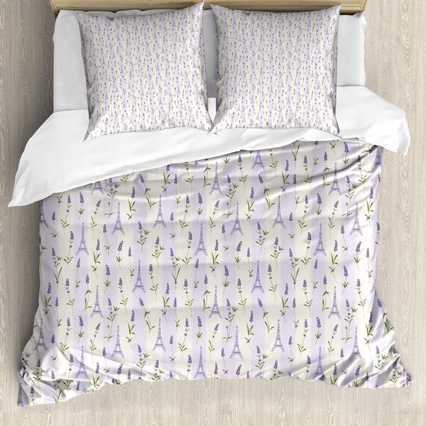 Abakuhaus Paris Copripiumino, Lavanda Eiffel Pastello, Antiacaro Adatto A Chi Soffre Di Allergie Con Federe, 200 Cm X 200 Cm - 80 X 80 Cm, Verde Chiaro Lavanda-image