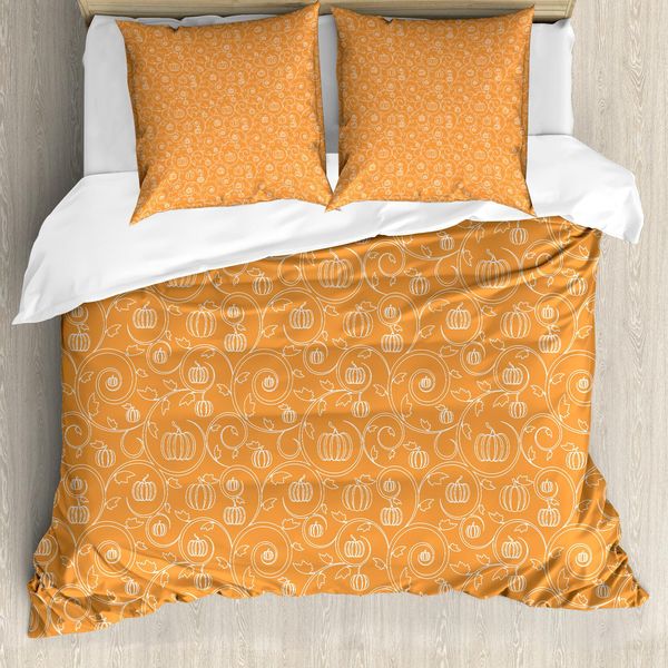 Abakuhaus Copripiumino Ernte, Motivo A Foglie Di Zucca, Antiacaro, Adatto A Chi Soffre Di Allergie, Con Federe, 200 Cm X 200 Cm - 80 X 80 Cm, Arancione E Bianco-image