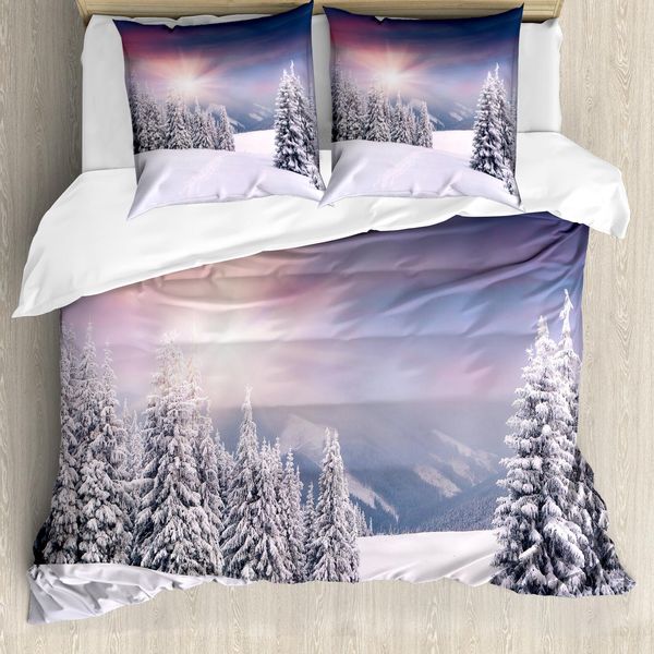 Abakuhaus Copripiumino Invernale, Idillio All'aperto Tramonto, Antiacaro Adatto A Chi Soffre Di Allergie Con Federe, 200 Cm X 200 Cm - 80 X 80 Cm, Multicolore-image
